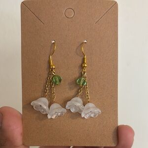 Charming Gold and Green Floral Drop Earrings